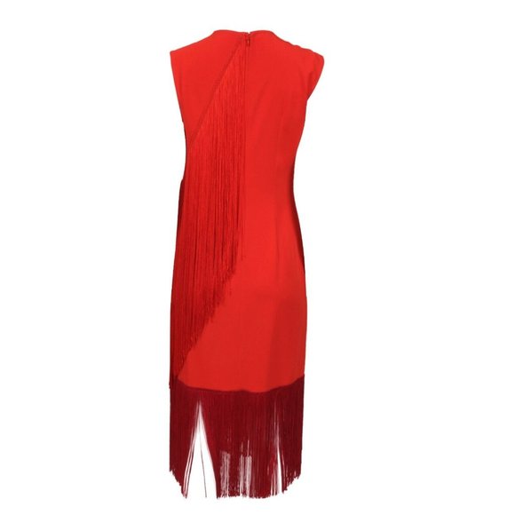 Stella McCartney Long Maxi Fringe Dress 44 Sleeveless Red Viscose Stretch - Picture 2 of 10